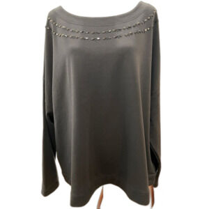 Lane Bryant Black Beaded Soft Knit Tunic Top Scoop Neck Long Sleeve Plus 22/24